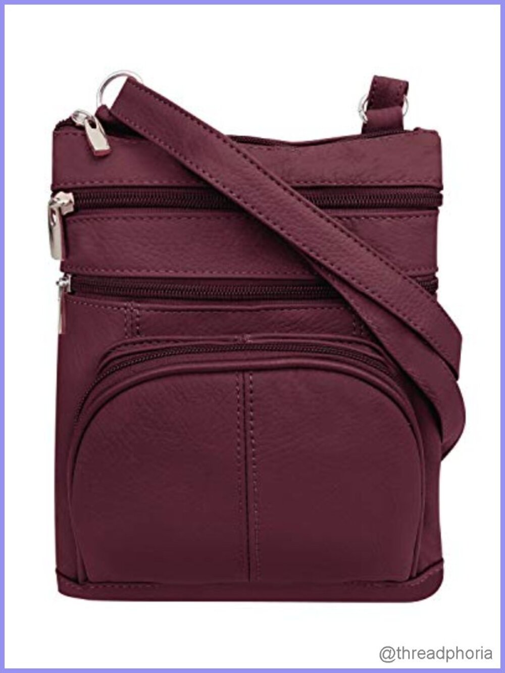 Genuine Cowhide Leather Crossbody Purse Bag Multi-Pocket Adjustable Strap